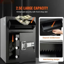 2,5 C Depository: Sikkerhedsboks med Drop Slot, adgangskoder og nøgler for ekstra beskyttelse.