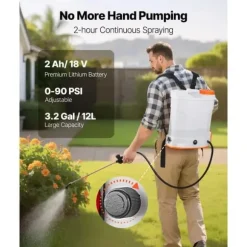 3,2 Gallon Batteridreven Rygsprøjte, 0-90 PSI, 2 Timers Driftstid, Ideel til Havegræsplæne