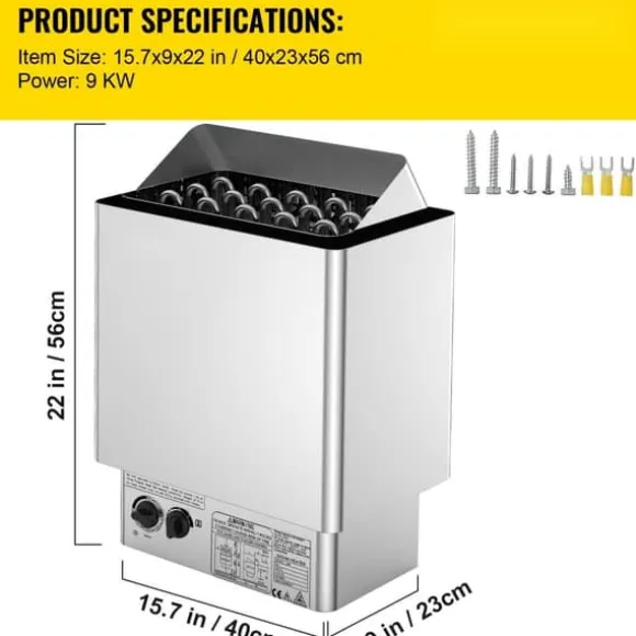 9 kW saunaovn 380V-415V, våd&tør elektrisk med indbygget kontrol. Rustfrit stål saunahegn, perfekt til afslapning.