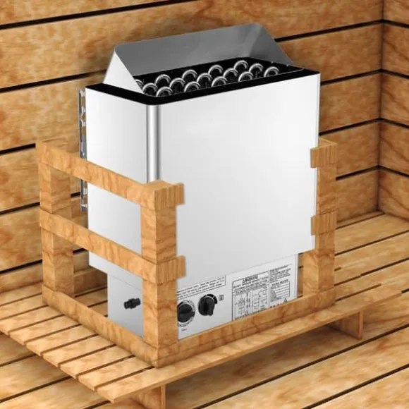 9 kW saunaovn 380V-415V, våd&tør elektrisk med indbygget kontrol. Rustfrit stål saunahegn, perfekt til afslapning.