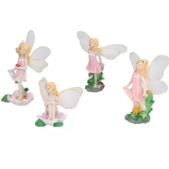 4 Stk Flower Fairies Figurer Statue Have Home Ornament Resin Model Miniature Landscape Decor