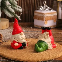 2 stk. gnome-statue, sjov, fræk havenisse-figurdekoration, mini julenissedekoration