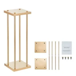 4 stk guld metal søjle blomsterstandere, 80 cm høj med geometrisk vase, perfekt til bryllupper og fester. Elegante midterstykker til receptioner.