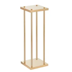 4 stk guld metal søjle blomsterstandere, 80 cm høj med geometrisk vase, perfekt til bryllupper og fester. Elegante midterstykker til receptioner.