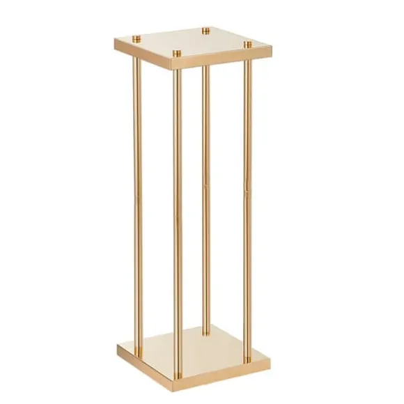 4 stk guld metal søjle blomsterstandere, 80 cm høj med geometrisk vase, perfekt til bryllupper og fester. Elegante midterstykker til receptioner.