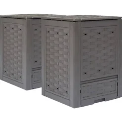 2 stk. kompostbeholdere i rattanlook - UV-bestandige affaldsspande | Størrelse: 60x60x83 cm | Farve: Brun