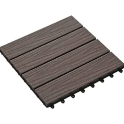 11 stk. prægede WPC terrassefliser 30x30 cm | Farve: Mørkebrun | Dækker 1 kvm