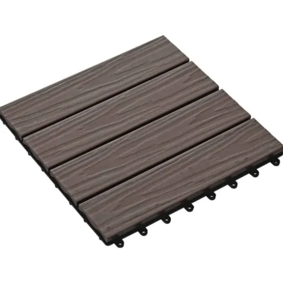 11 stk. prægede WPC terrassefliser 30x30 cm | Farve: Mørkebrun | Dækker 1 kvm