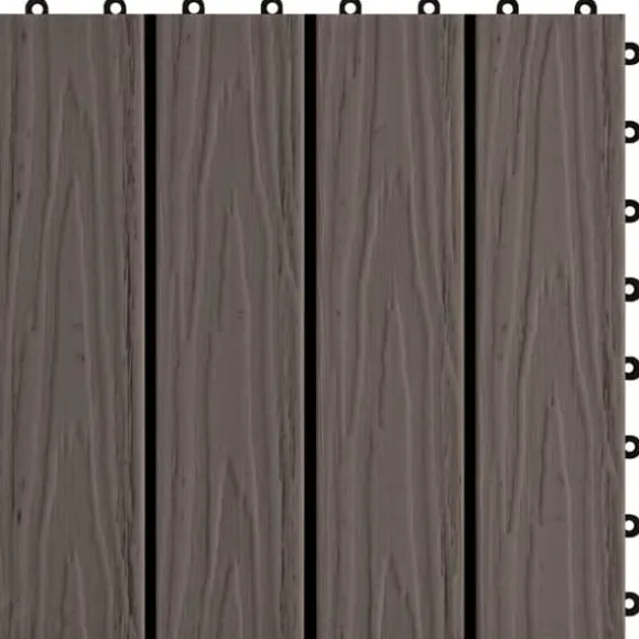 11 stk. prægede WPC terrassefliser 30x30 cm | Farve: Mørkebrun | Dækker 1 kvm
