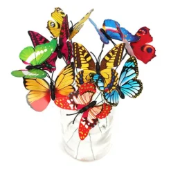 50 stk sommerfuglepinde til have, havedekorationer, sommerfuglepotter, miniature havedekorationer til indendørs og udendørs brug (assorterede farver) | CDON