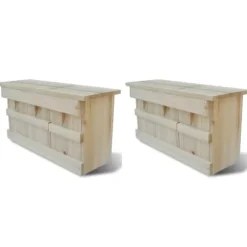 2 stk. spurvehuse i massivt træ - Fuglehus med 3 kamre | Størrelse: 44x15,5x21,5 cm | Farve: Naturlig træ