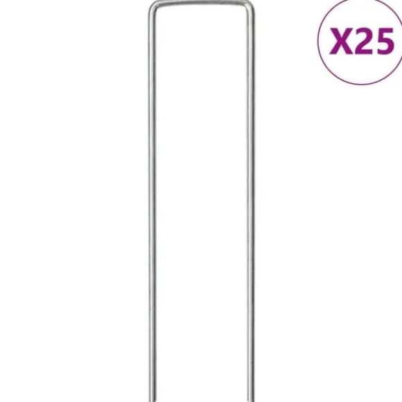 25 stk. U-facon jordpløkker - Galvaniseret stål | Størrelse: 15x3,5 cm
