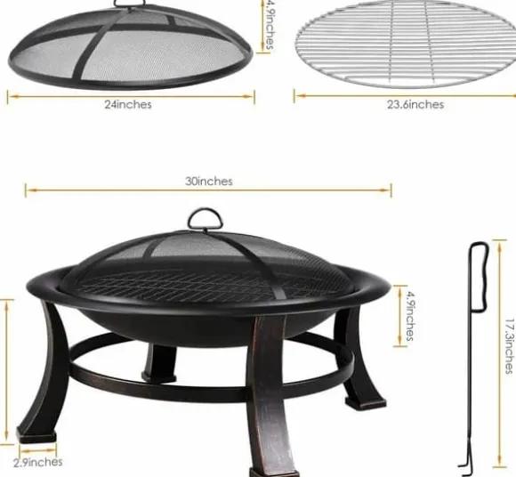 30" Stål Udendørs Bålplads, Varmebestandig, Nem Samling BBQ Grill