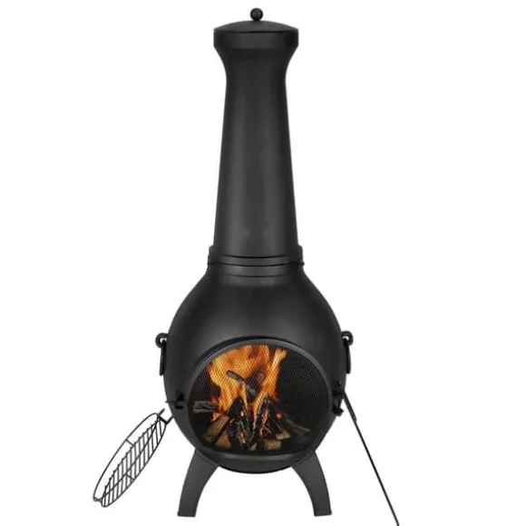 22 tommer Chiminea, Udendørs Aluminium Pejs, med Grillnet og Skorstensbelægning