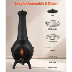 22 tommer Chiminea, Udendørs Aluminium Pejs, med Grillnet og Skorstensbelægning