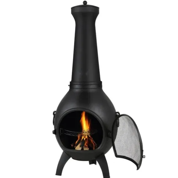 22 tommer Chiminea, Udendørs Aluminium Pejs, med Grillnet og Skorstensbelægning