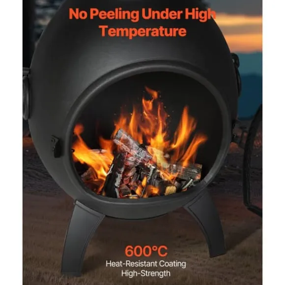 22 tommer Chiminea, Udendørs Aluminium Pejs, med Grillnet og Skorstensbelægning