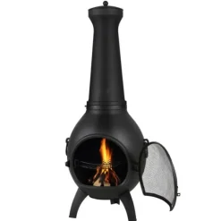 22 tommer Chiminea, Udendørs Aluminium Pejs, med Grillnet og Skorstensbelægning