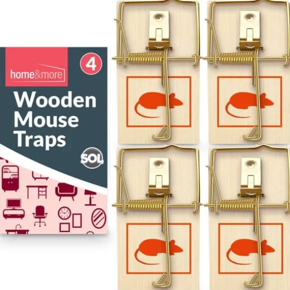 4 Wooden Mouse Traps Traditional Mice Rodent Pest Control Trap Reusable Durable