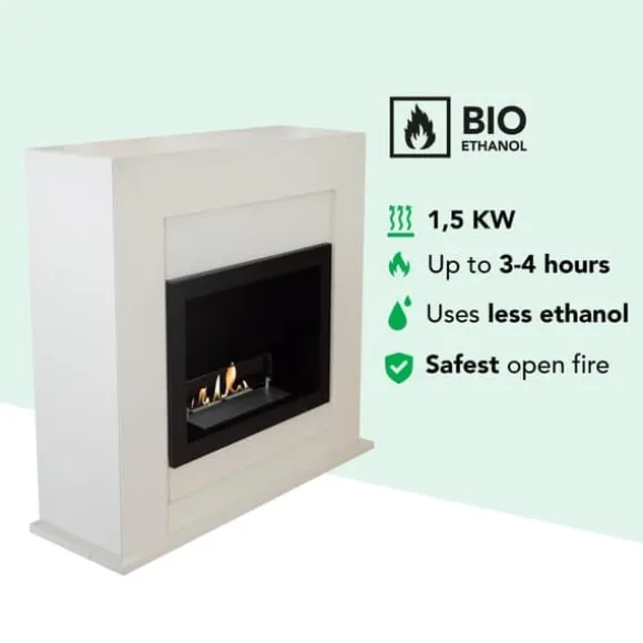 Adra BRI-MDW bio-ethanol pejs - Hvid MDF pejseindfatning - 1,5 KW varme