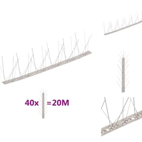 Afskrækningsprodukter - Living fuglepigge i 5 rækker sæt med 40 stk. 20 m rustfrit stål