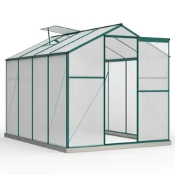Aluminium drivhus med fundament 4,75 m² - 190 × 253 cm, inkl. 1 ovenlysvindue og skydedør, havedrivhus, tomatdrivhus