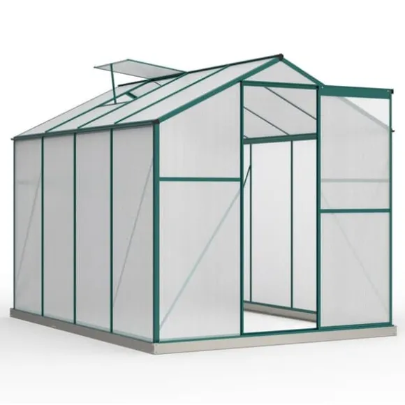 Aluminium drivhus med fundament 4,75 m² - 190 × 253 cm, inkl. 1 ovenlysvindue og skydedør, havedrivhus, tomatdrivhus