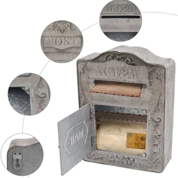 Antik postkasse - Vægmonteret postkasse - Med lås - Rustik vintage stil - Til hjem og have - Dekorativ - Grå