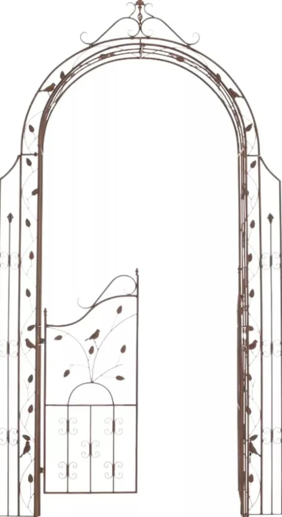 Antique Brown Metal Rose Arch with Gate - Handcrafted Iron Garden Arbor for Climbing Plants, Durable, 144cm Wide