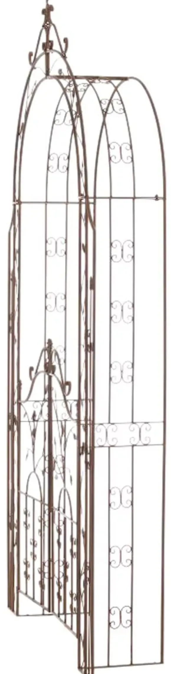 Antique Brown Metal Rose Arch with Gate - Handcrafted Iron Garden Arbor for Climbing Plants, Durable, 144cm Wide