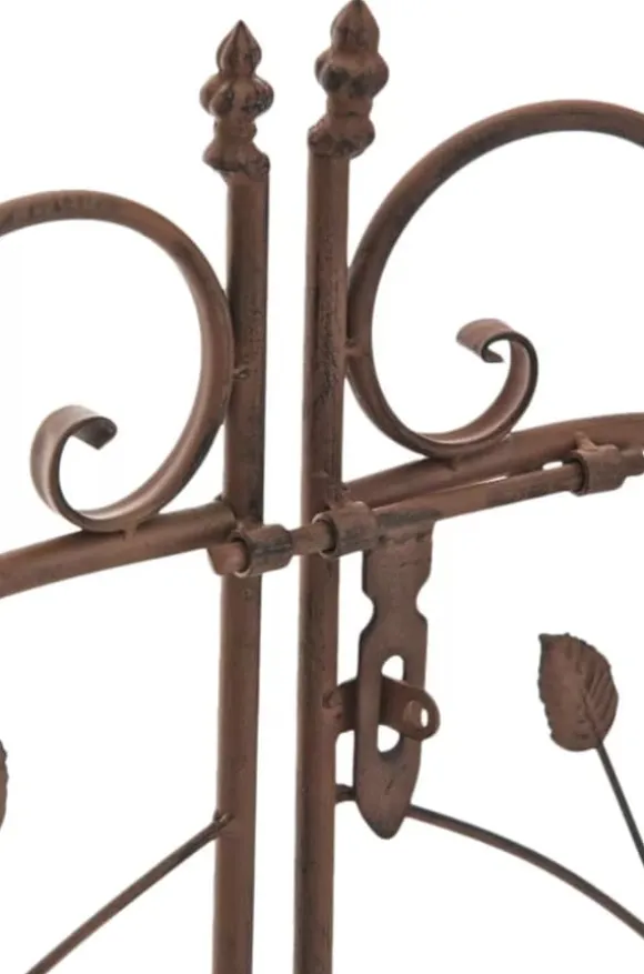 Antique Brown Metal Rose Arch with Gate - Handcrafted Iron Garden Arbor for Climbing Plants, Durable, 144cm Wide