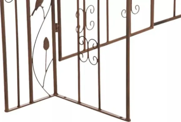 Antique Brown Metal Rose Arch with Gate - Handcrafted Iron Garden Arbor for Climbing Plants, Durable, 144cm Wide