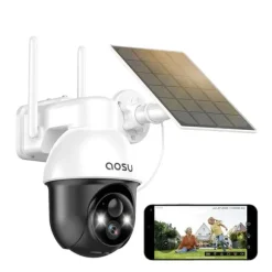 AOSU Solar Sikkerhedskamera, 3MP HD Opløsning, 360-Graders PTZ, To-Vejs Lyd