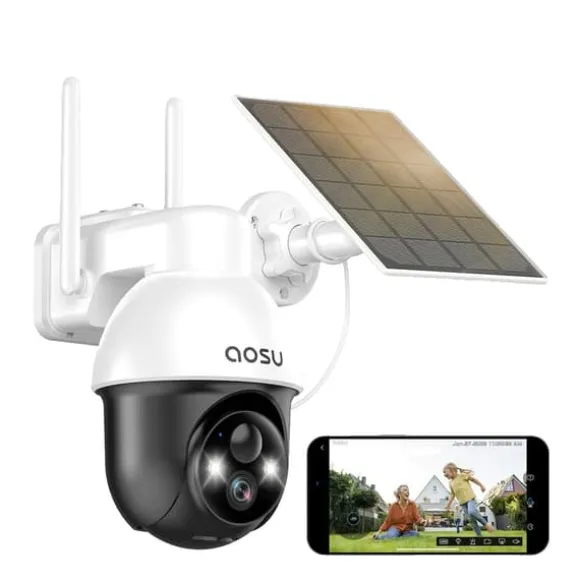 AOSU Solar Sikkerhedskamera, 3MP HD Opløsning, 360-Graders PTZ, To-Vejs Lyd