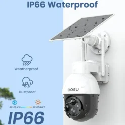 AOSU Solar Sikkerhedskamera, 3MP HD Opløsning, 360-Graders PTZ, To-Vejs Lyd