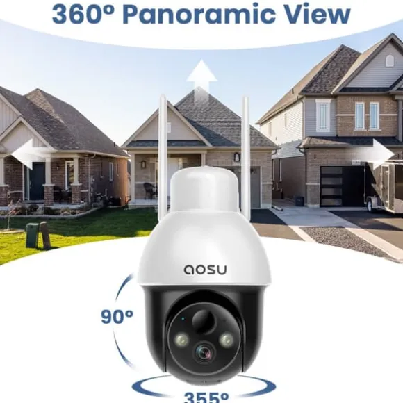 AOSU Solar Sikkerhedskamera, 3MP HD Opløsning, 360-Graders PTZ, To-Vejs Lyd