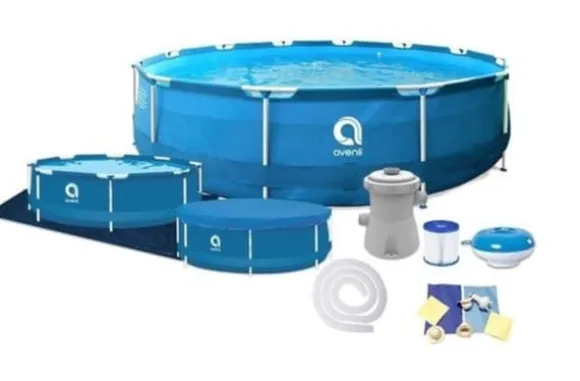 Avenli 305cm Rund Overjordisk Pool Sæt med Pumpe, 4383L Kapacitet, 3-lags PVC, Blå