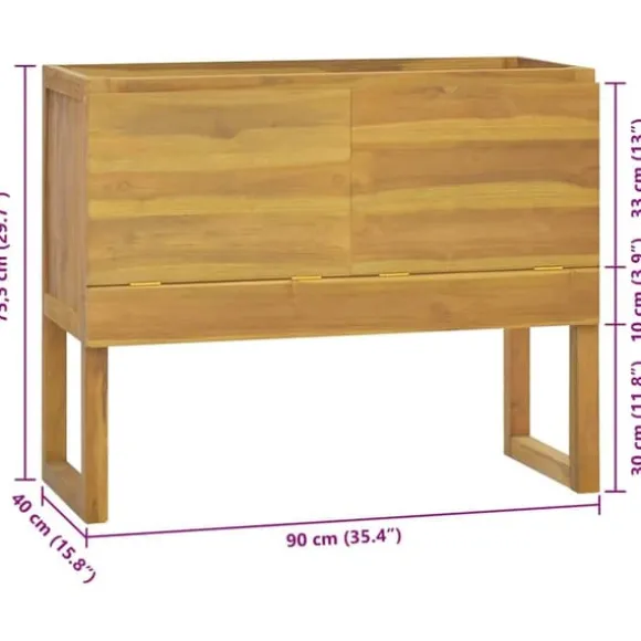 Badeværelsesskab i massivt teaktræ - Elegant opbevaring | Størrelse: 90x40x75,5 cm