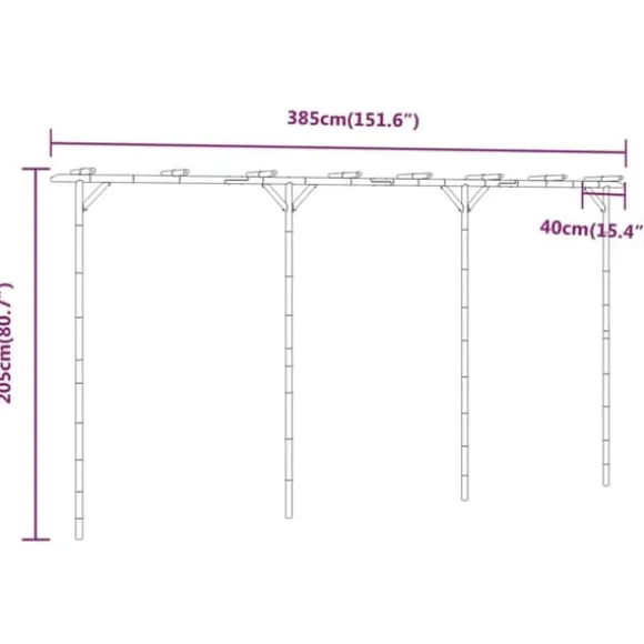 Bambus pergola - Stabil havebue | Størrelse: 385x40x205 cm