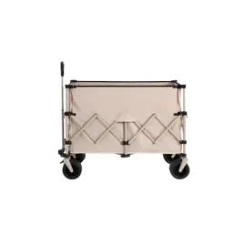 Beach Wagon, foldevogn 220 lbs med store hjul, holdbar 300L foldbar havevogn med terrænhjul og drikkeholder, beige
