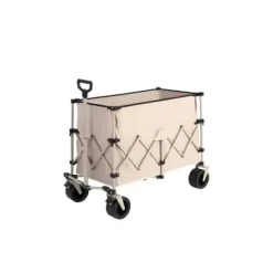 Beach Wagon, foldevogn 220 lbs med store hjul, holdbar 300L foldbar havevogn med terrænhjul og drikkeholder, beige