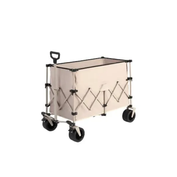 Beach Wagon, foldevogn 220 lbs med store hjul, holdbar 300L foldbar havevogn med terrænhjul og drikkeholder, beige