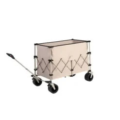 Beach Wagon, foldevogn 220 lbs med store hjul, holdbar 300L foldbar havevogn med terrænhjul og drikkeholder, beige