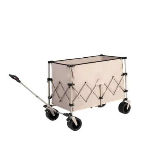 Beach Wagon, foldevogn 220 lbs med store hjul, holdbar 300L foldbar havevogn med terrænhjul og drikkeholder, beige