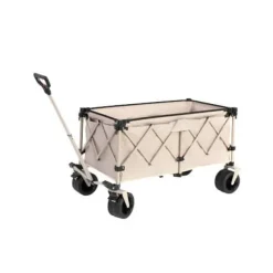 Beach Wagon, foldevogn 220 lbs med store hjul, holdbar 300L foldbar havevogn med terrænhjul og drikkeholder, beige