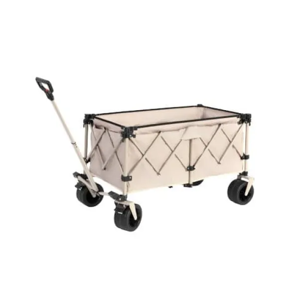 Beach Wagon, foldevogn 220 lbs med store hjul, holdbar 300L foldbar havevogn med terrænhjul og drikkeholder, beige