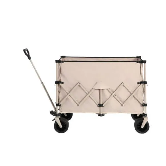 Beach Wagon, foldevogn 220 lbs med store hjul, holdbar 300L foldbar havevogn med terrænhjul og drikkeholder, beige
