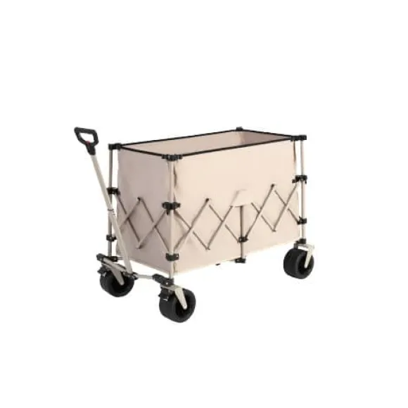 Beach Wagon, foldevogn 220 lbs med store hjul, holdbar 300L foldbar havevogn med terrænhjul og drikkeholder, beige