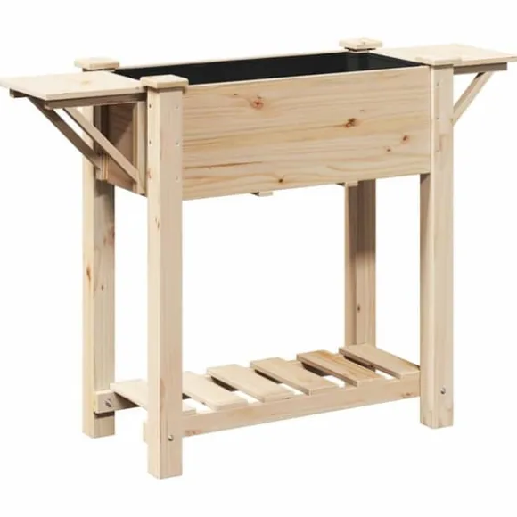 Beige blomsterkrukke med hylde i massivt fyrretræ | Størrelse: 111 x 37 x 76.5 cm
