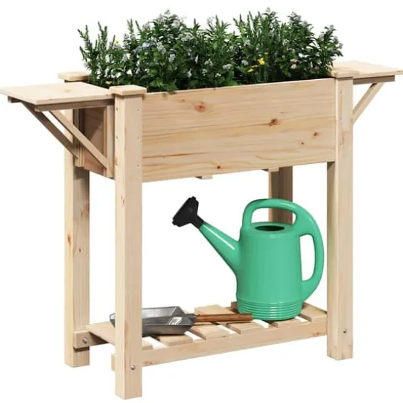 Beige blomsterkrukke med hylde i massivt fyrretræ | Størrelse: 111 x 37 x 76.5 cm